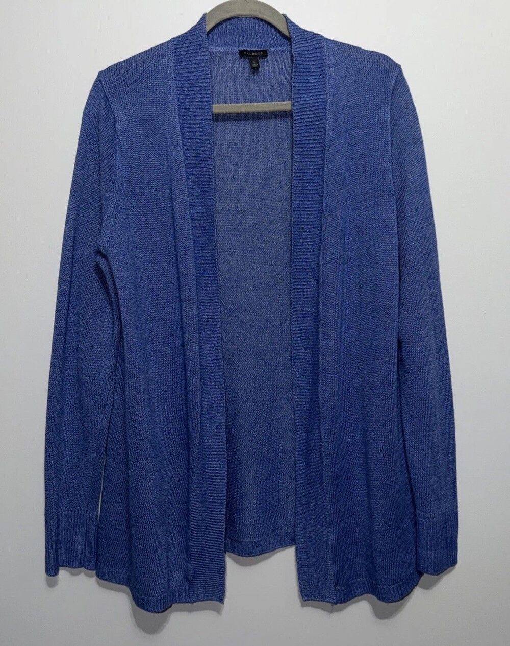 Talbots Womens 100% Linen Open Front Cardigan Sweater Blue Size Large